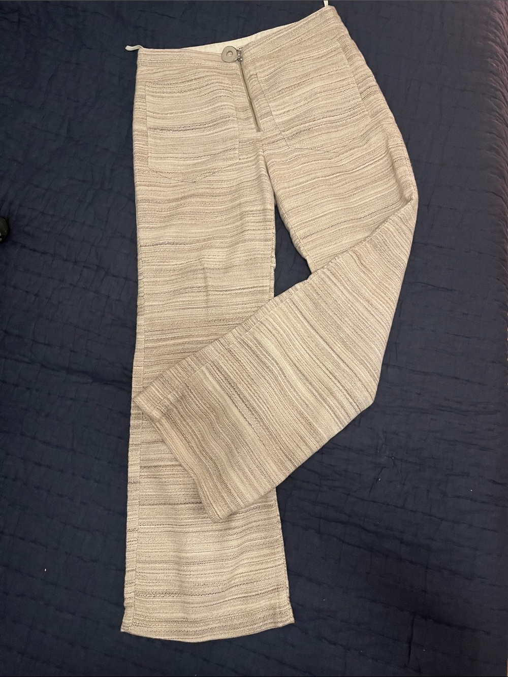 EDUN Cream Textured Knit Pants with Silver Zip Pull